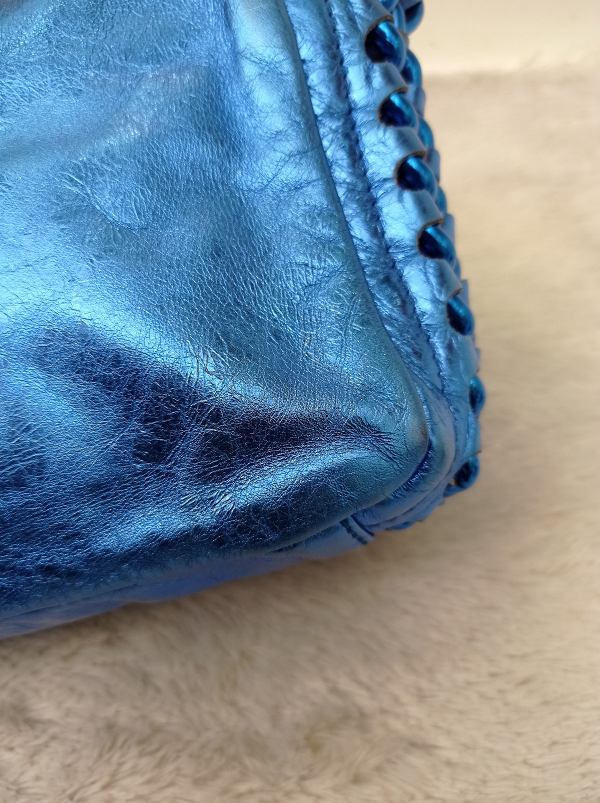 Chanel Modern Chain Flap Cracked Calfskin Metallic Blue #12