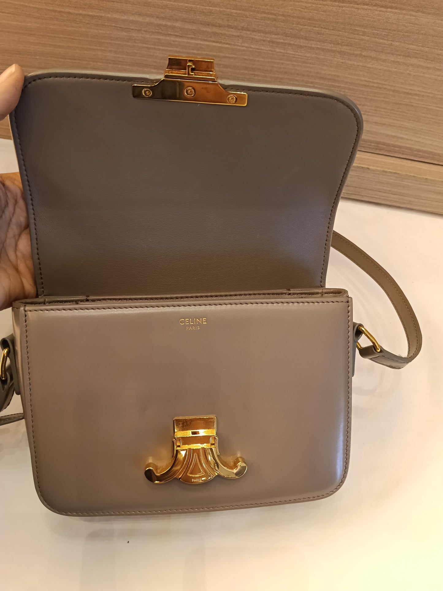 Celine Triomphe Teen Shiny Calfskin Pebble GHW 2022