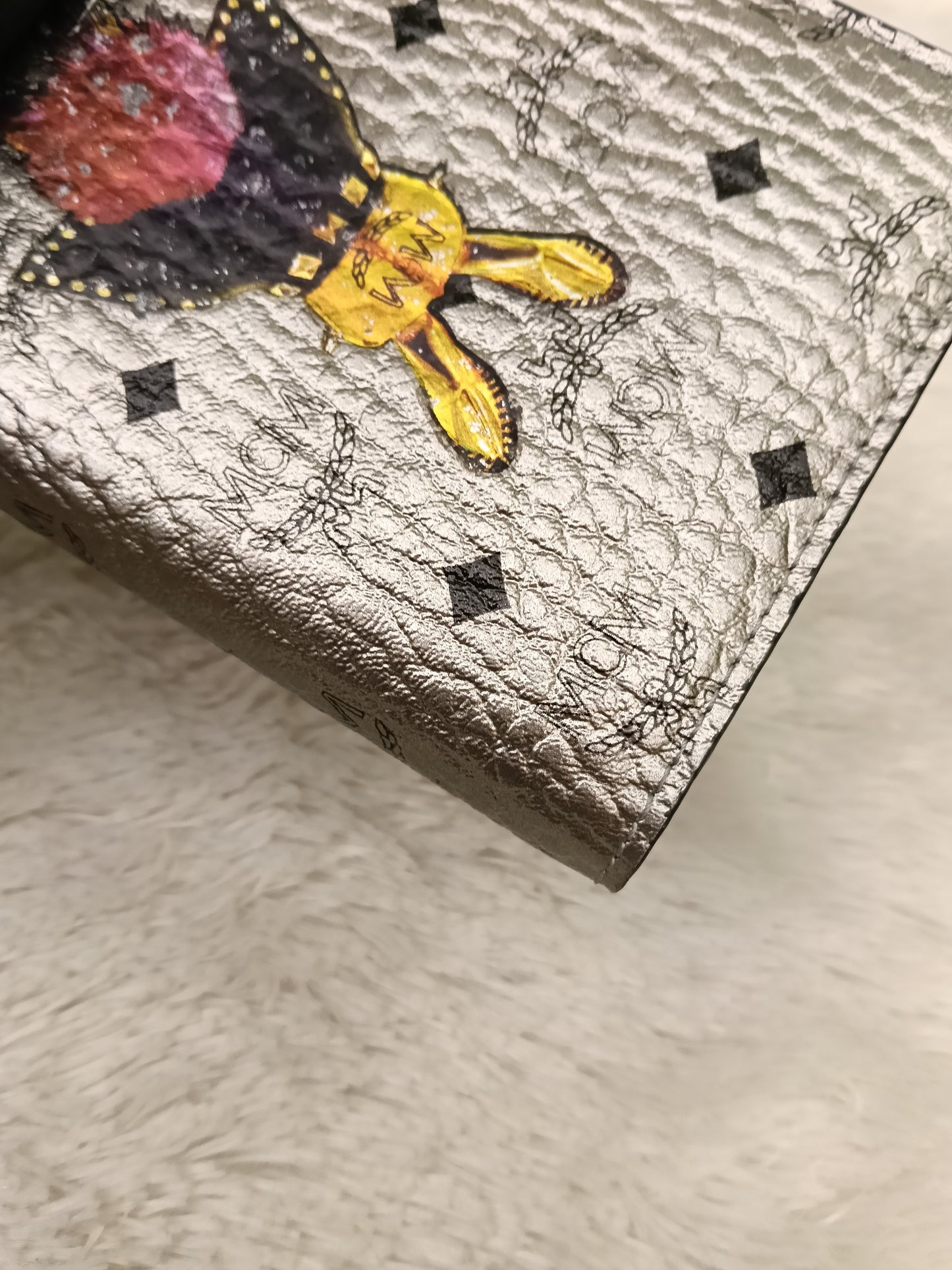 MCM Pasport Holder Rabbit Visetos Silver Blue