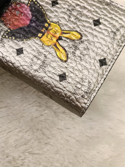 MCM Pasport Holder Rabbit Visetos Silver Blue