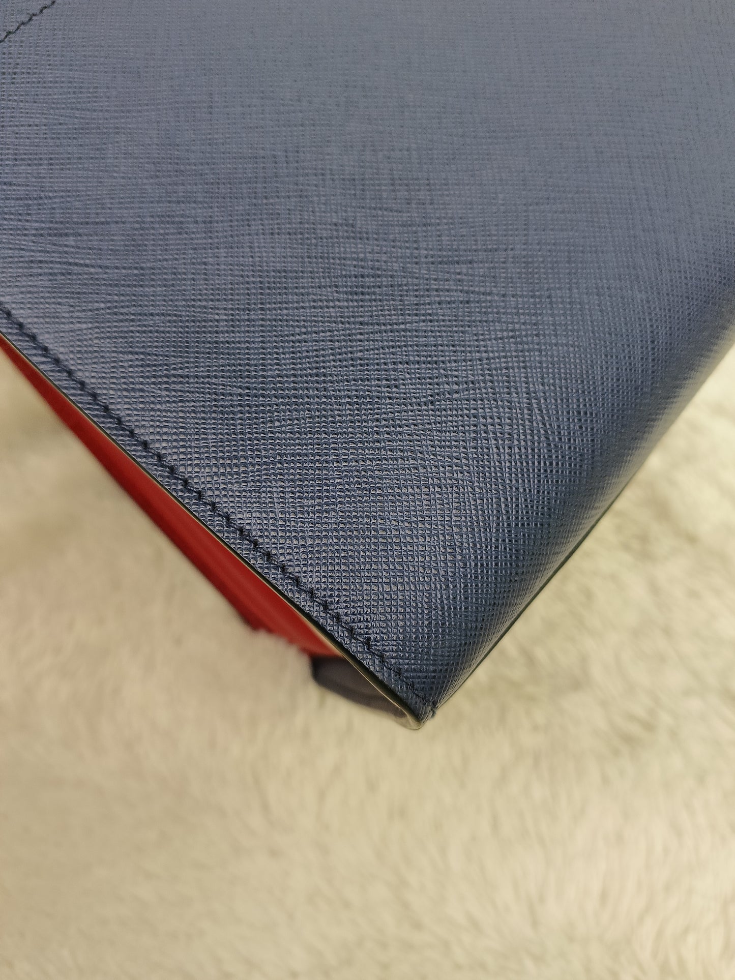 Prada Saffiano Bibliotheque 2 Way Tote Bluette Red GHW