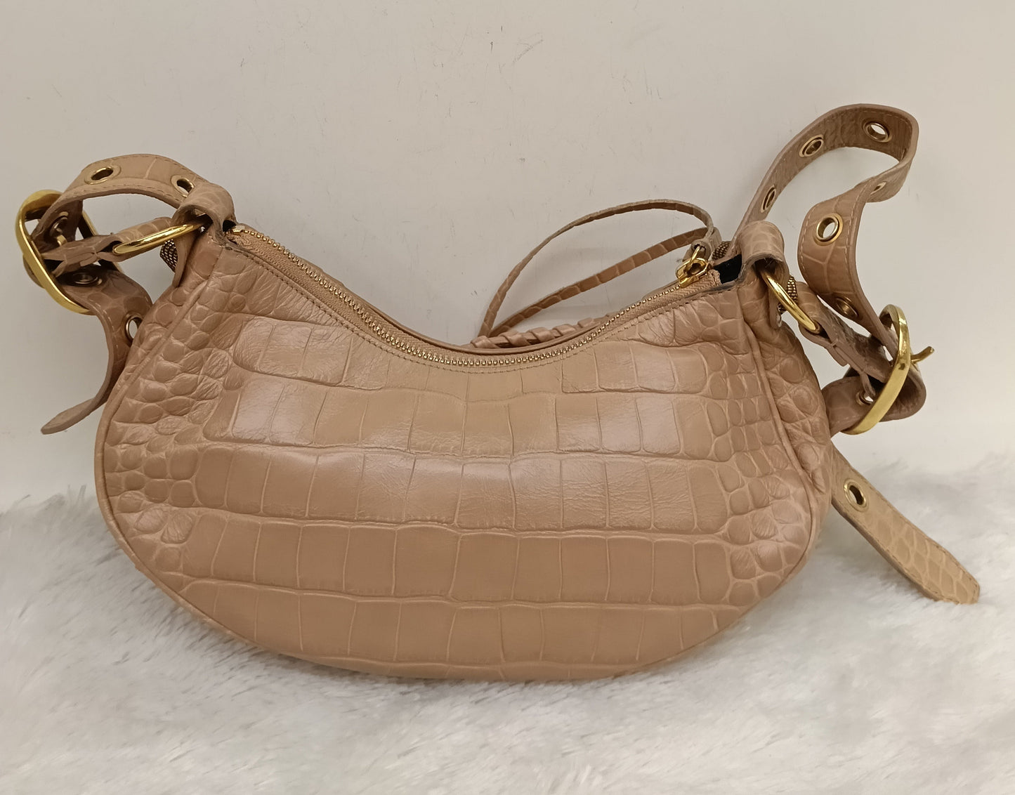 Balenciaga Le Cagole XS Croco Embossed Nude RGHW 2023