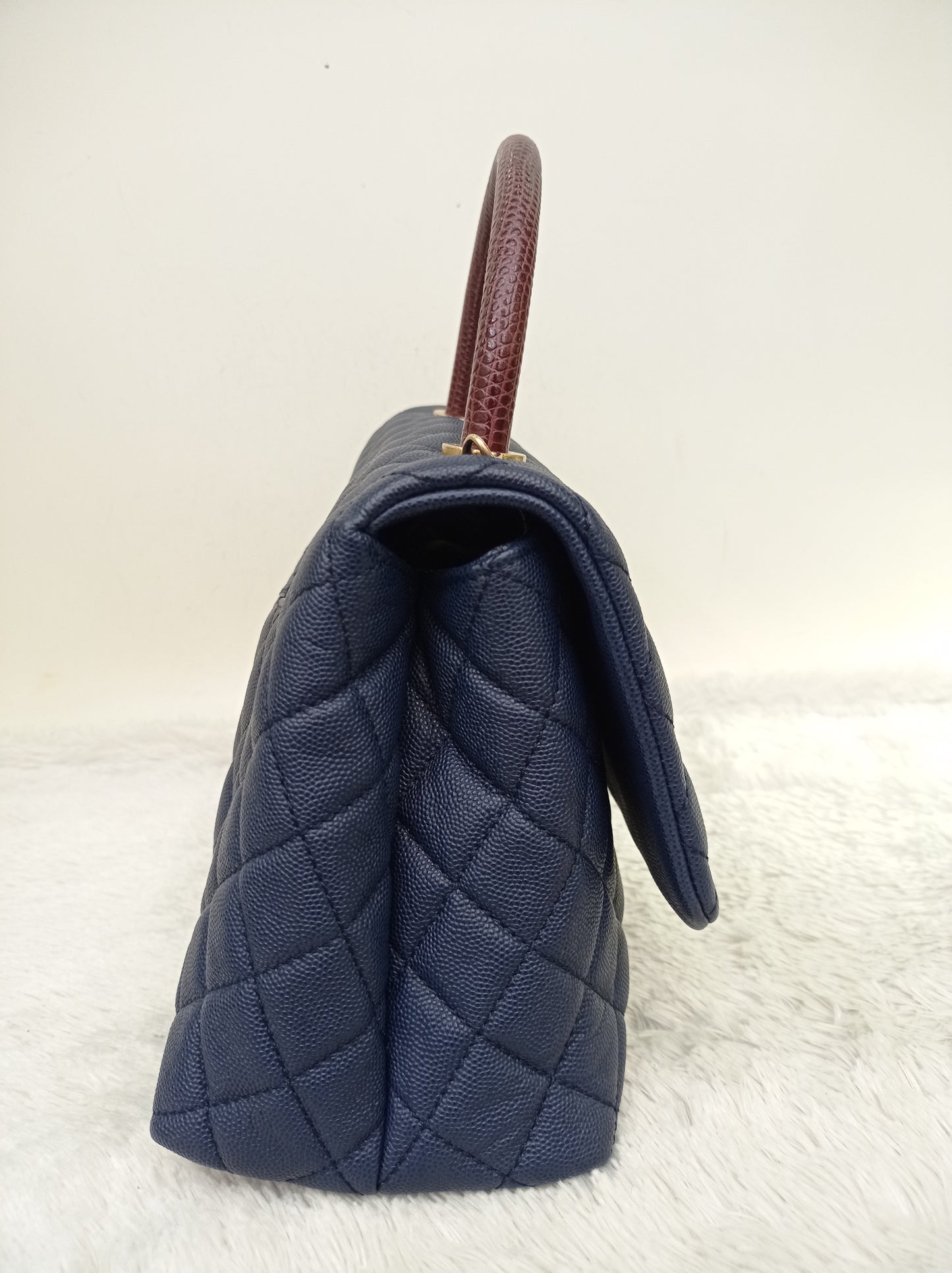 Chanel Coco Handle Medium Caviar Blue Handle Lizard GHW #24