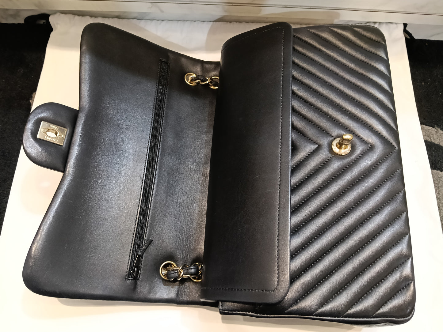 Chanel Jumbo Chevron Lamb Black GHW DF #27