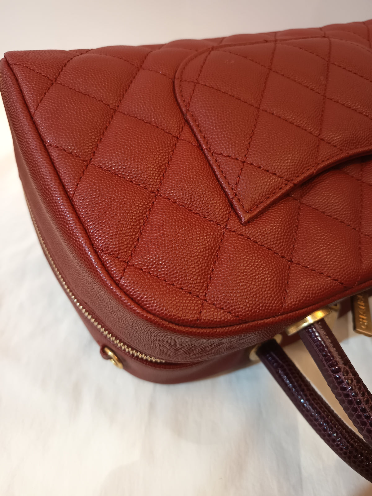 Chanel Bowling Top Handle Lizard Medium Caviar Red GHW #24