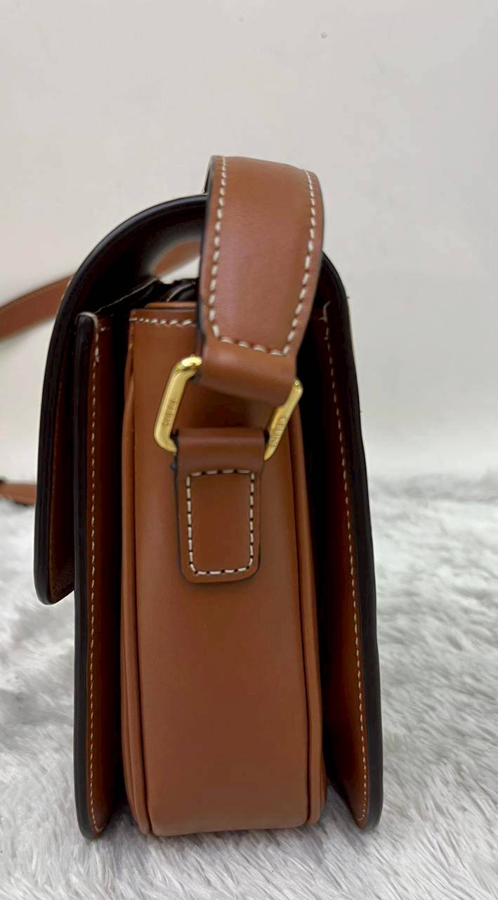 Celine Triomphe Teen Canvas Calfskin Tan Black GHW 2021