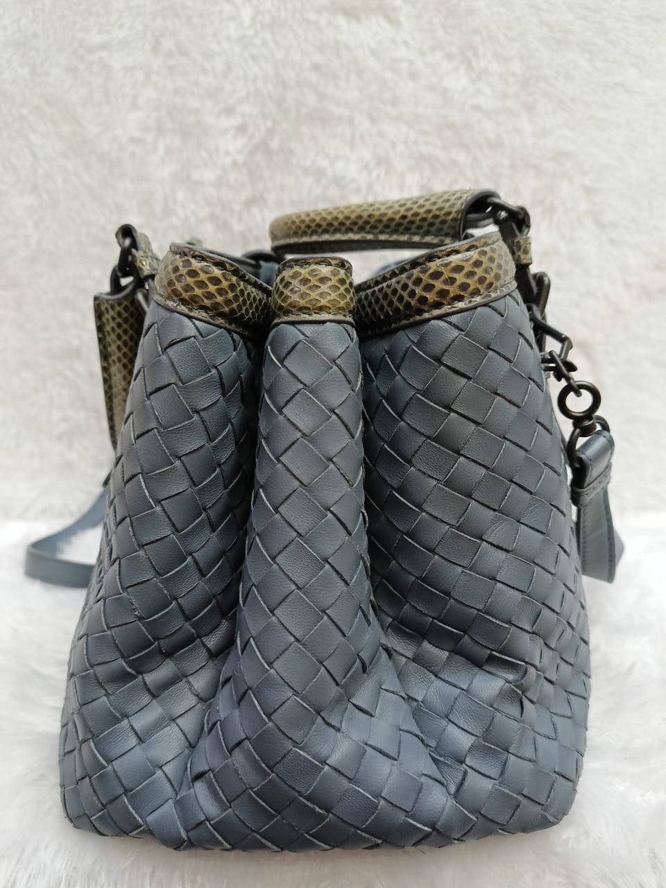 Bottega Veneta Rome Small Lizard Blue