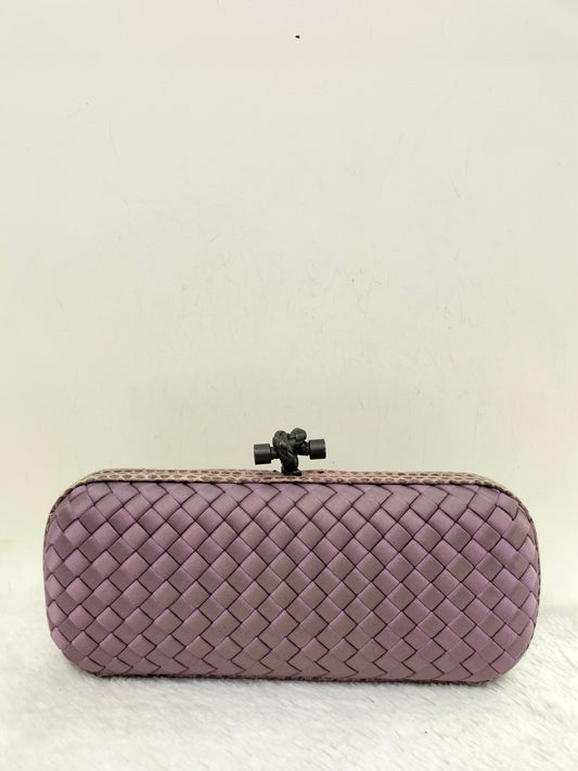 Bottega Veneta Knot Long Clutch Snakeskin Satin Purple