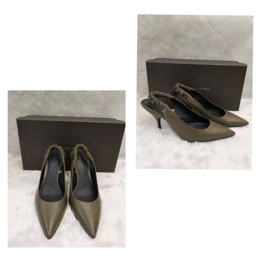 Bottega Veneta Heels Olive Green Leather Size 37