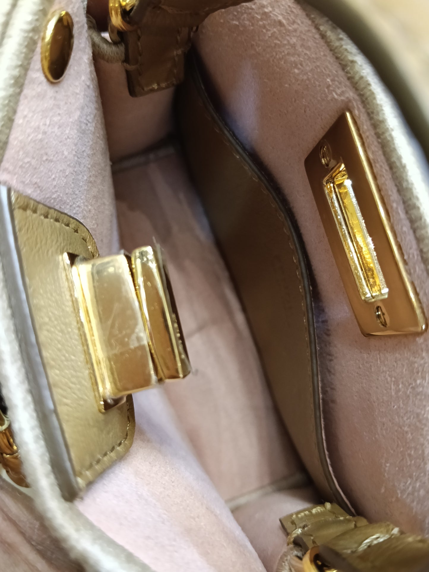 Fendi Peekaboo Nano Charm Embroidered FF Wool Beige Pink GHW