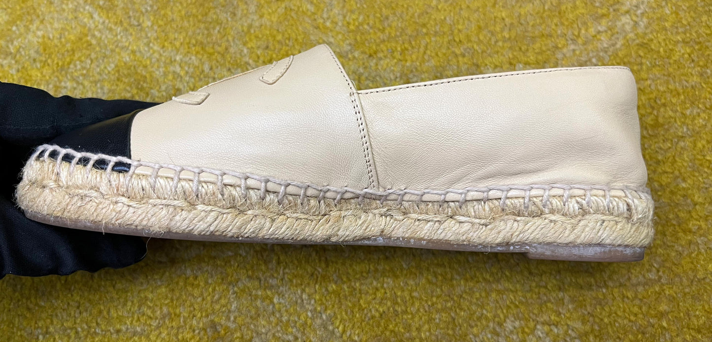 Chanel Espadrilles Leather Beige Black Size 36