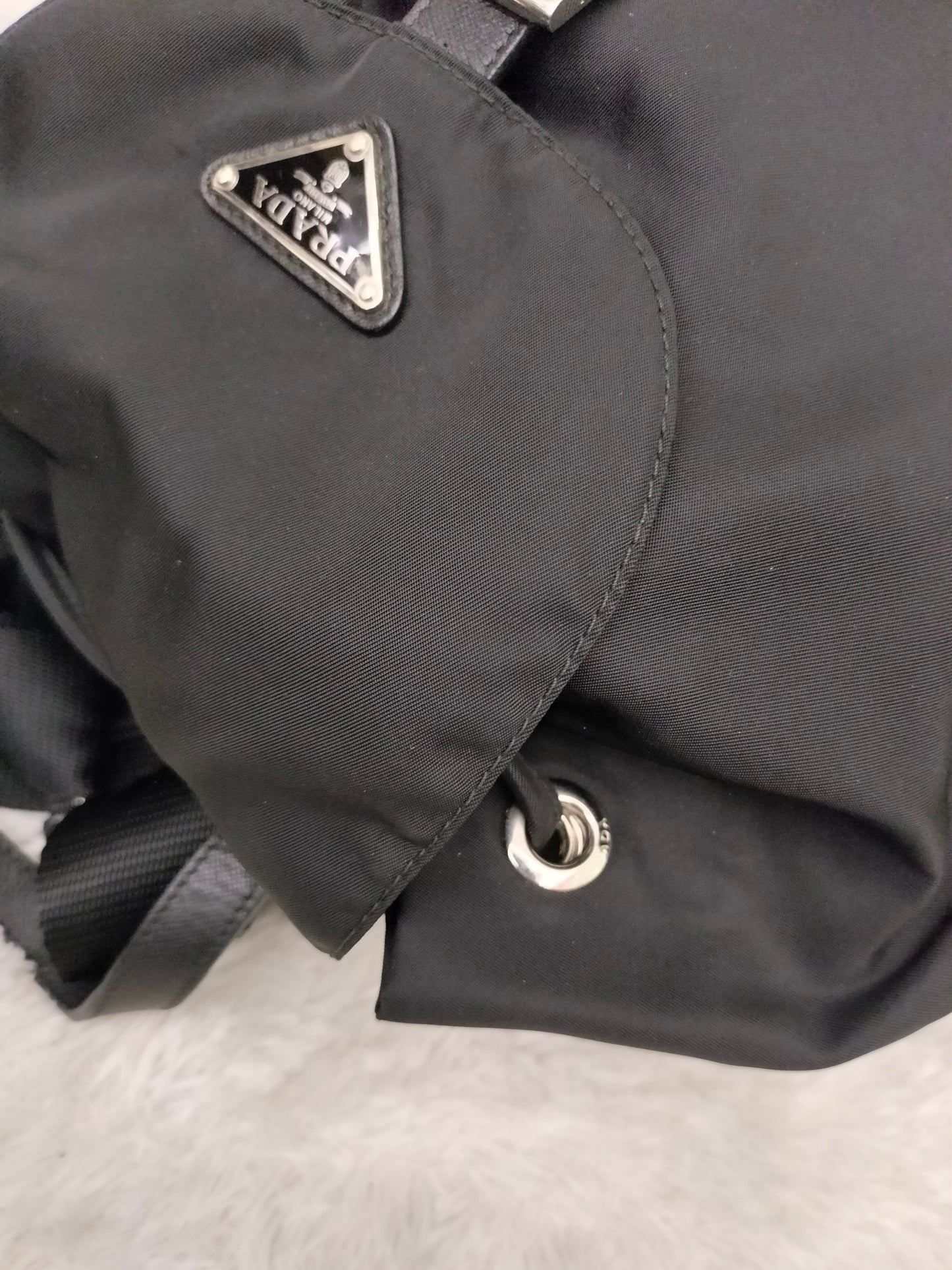 Prada Drawstring Backpack Nylon Black SHW