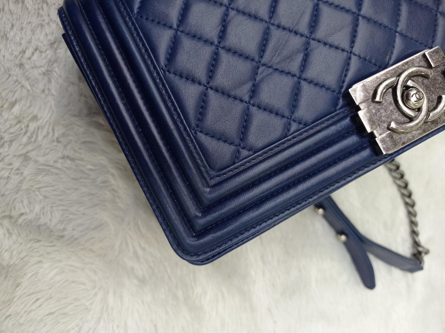 Chanel Boy 25 Lamb Navy Blue RHW #21