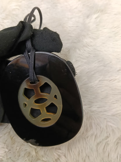 *NEW* Hermes Buffalo Horn Lacquer Lift Necklace Black Grey