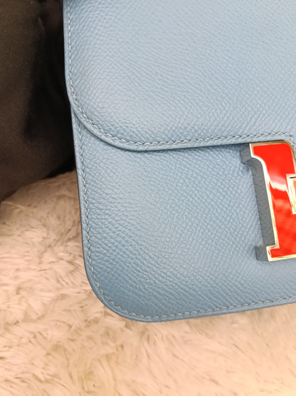 Hermes Constance 18 Epsom Bleu De Nord Rouge De Coeur Enamel PHW #Y