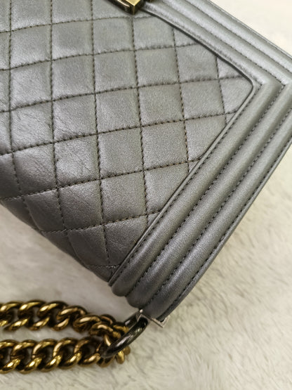 Chanel Boy 25 Calfskin Silver RGHW #19