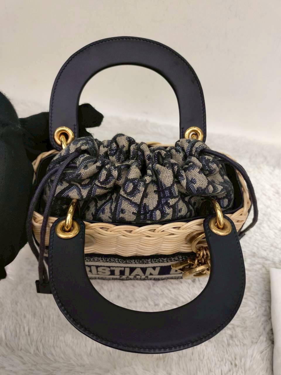 Lady Dior Mini Wicker Rattan Oblique Jacquard Blue Natural GHW 2022