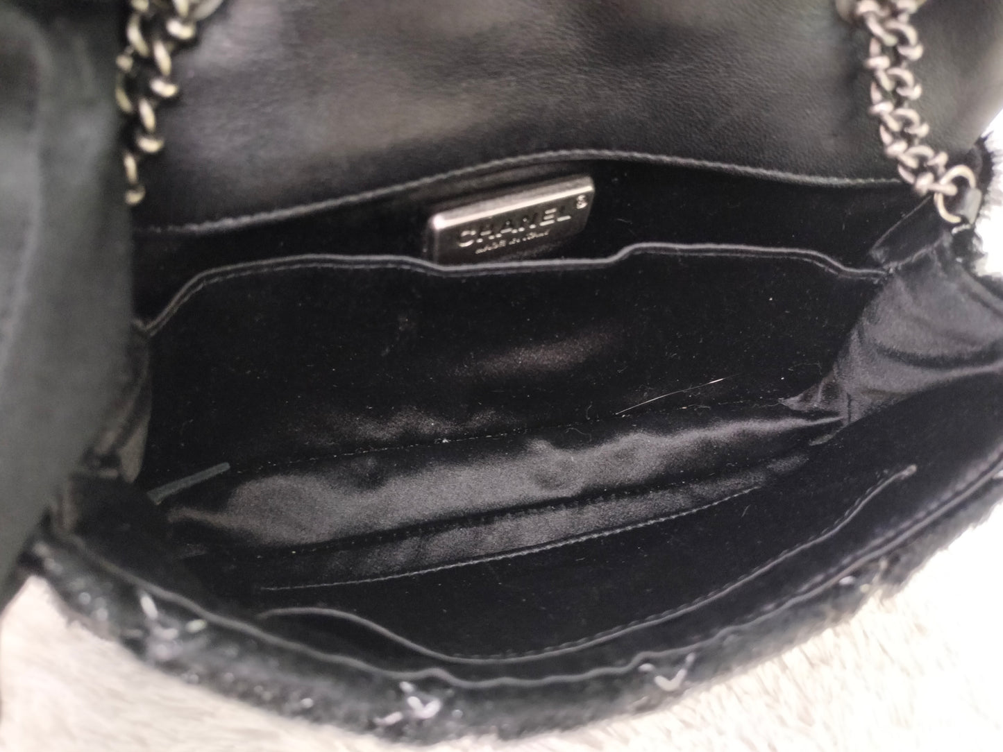 Chanel Mini Flap Calf Hair Metallic Black RHW #21