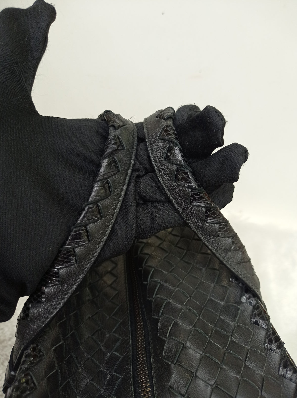 Bottega Veneta Nappa Intrecciato Ayers Brick Tote Black Snake Skin RHW