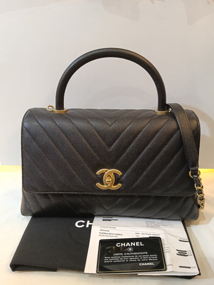 Chanel Coco Handle Medium Chevron Caviar Black GHW #26
