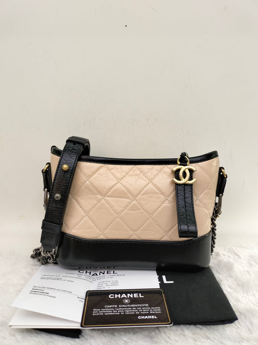Chanel Gabrielle Small Calfskin Beige Black #26