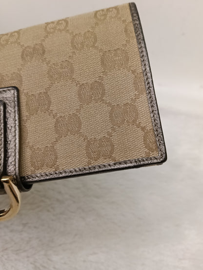Gucci Wallet Continental D-Ring Canvas Beige Silver GHW 2007