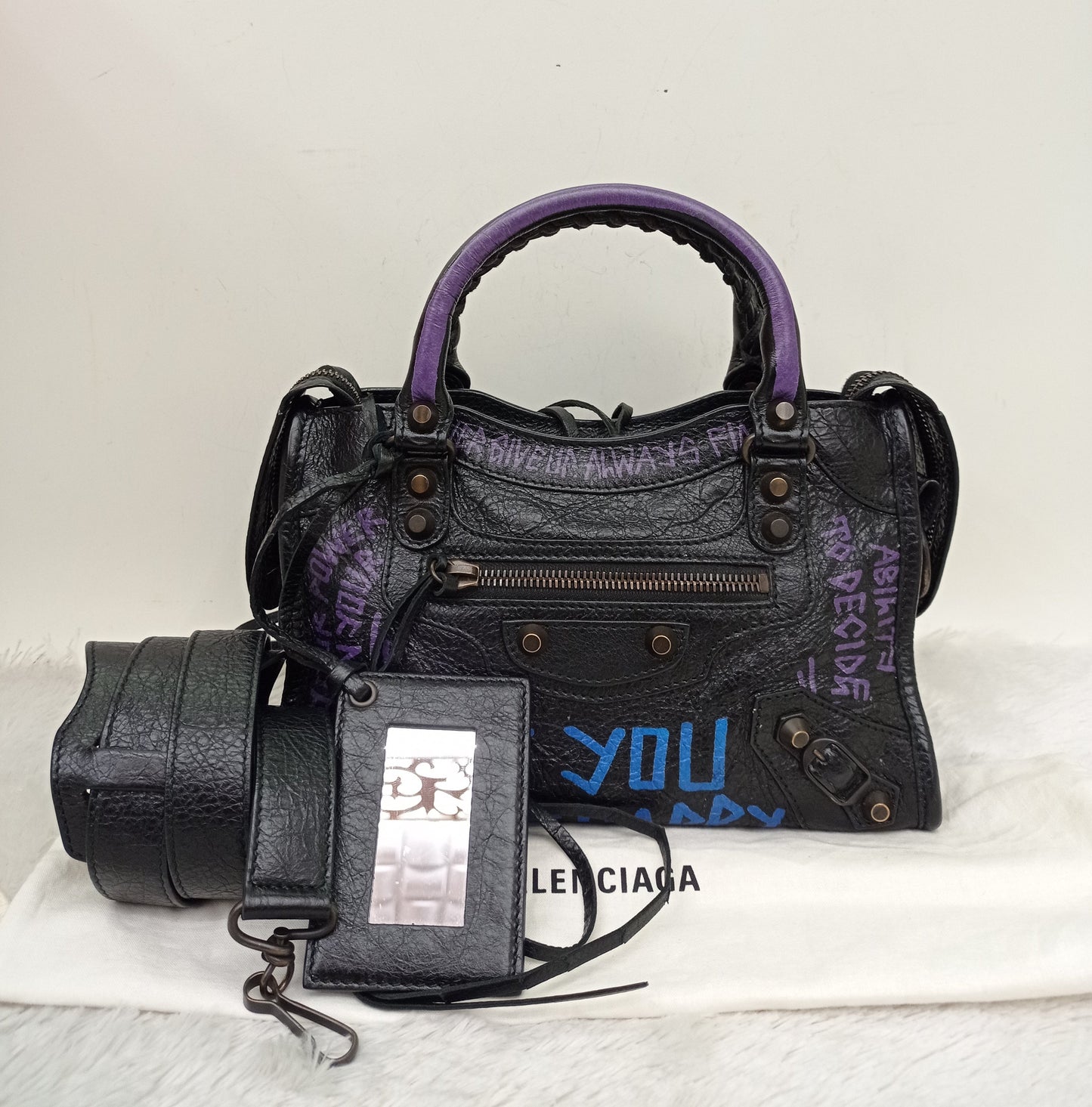 Balenciaga Mini City Classic Graffiti Black Bleu Violet RGHW 2018