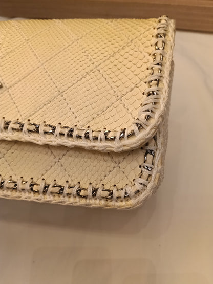 Chanel Turn Lock Flap Chain Python White SHW #11