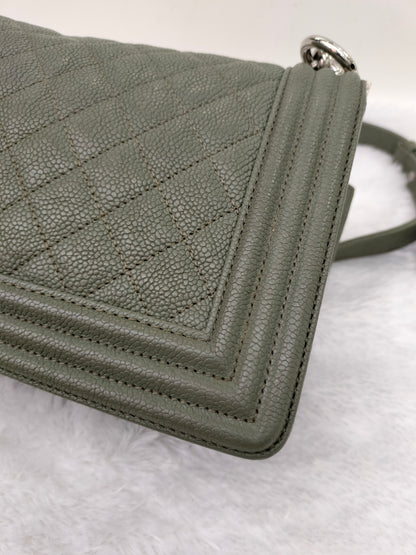 Chanel Boy 25 Caviar Green SHW #25