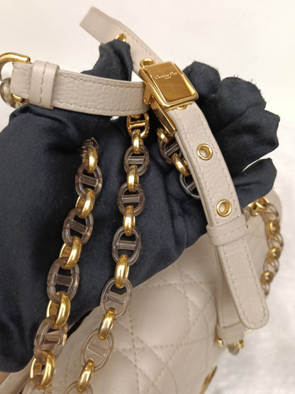 Dior Caro Medium Cannage Powder Beige Enamel Chain GHW 2023
