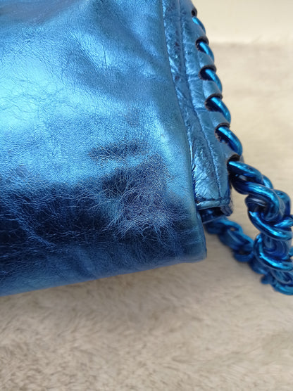 Chanel Modern Chain Flap Cracked Calfskin Metallic Blue #12