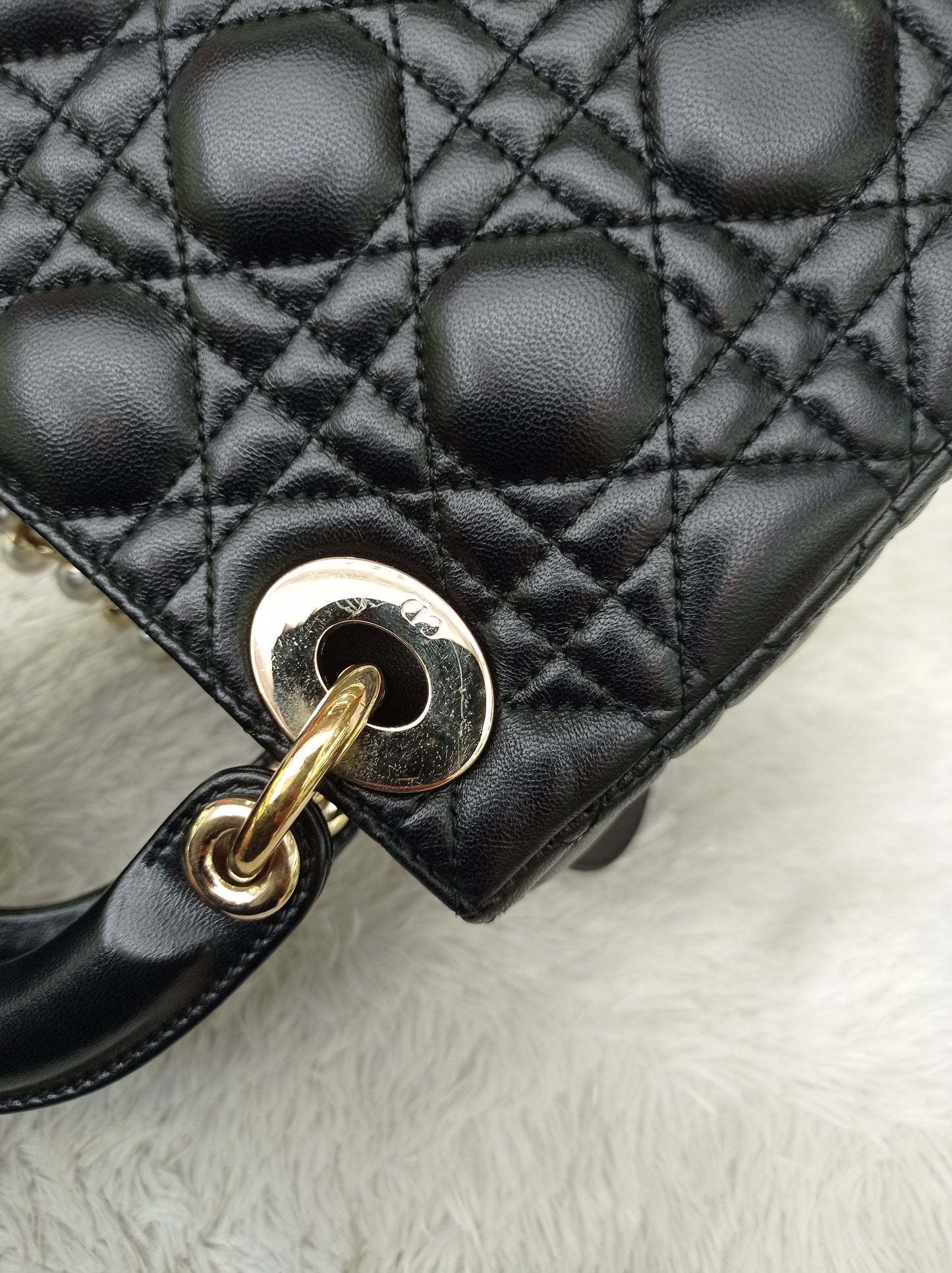 Lady Dior Mini Lamb Pearl Embellished Black GHW 2010