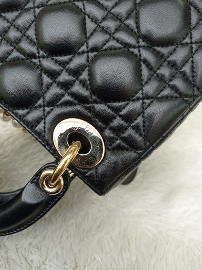 Lady Dior Mini Lamb Pearl Embellished Black GHW 2010