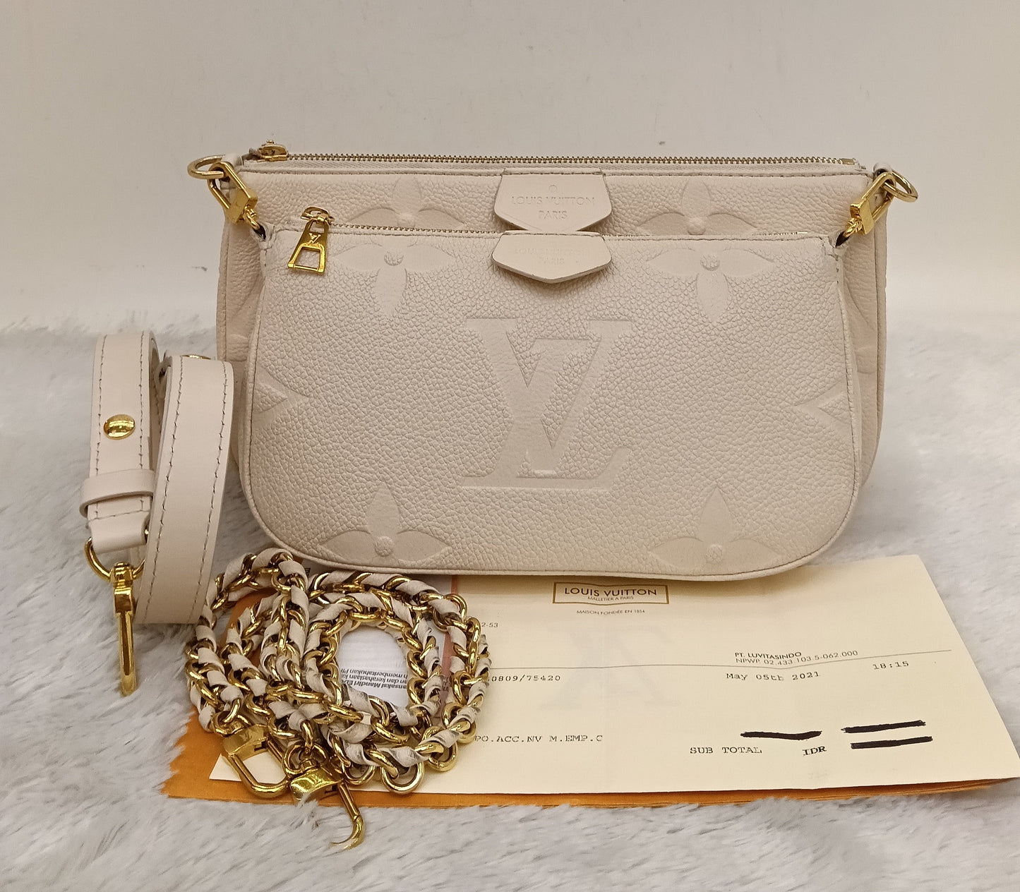 LV Multi Pochette Accecories NV Monogram Empreinte Creme Beige (CHIP)