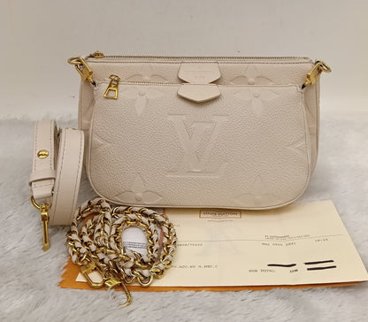 LV Multi Pochette Accecories NV Monogram Empreinte Creme Beige (CHIP)