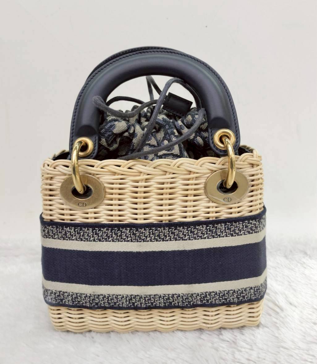 Lady Dior Mini Wicker Rattan Oblique Jacquard Blue Natural GHW 2022