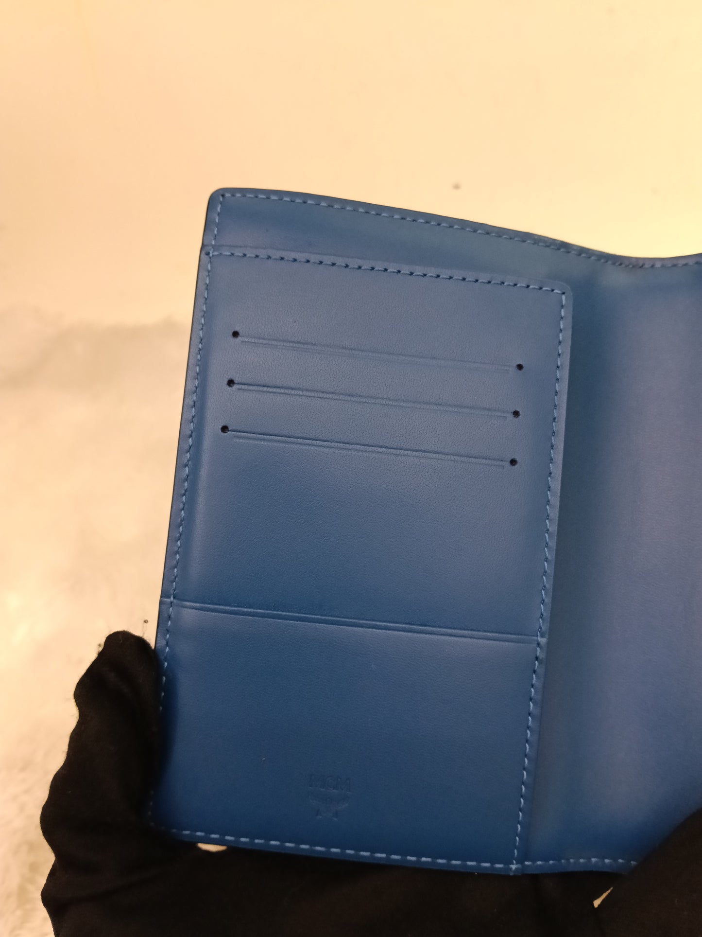 MCM Pasport Holder Rabbit Visetos Silver Blue