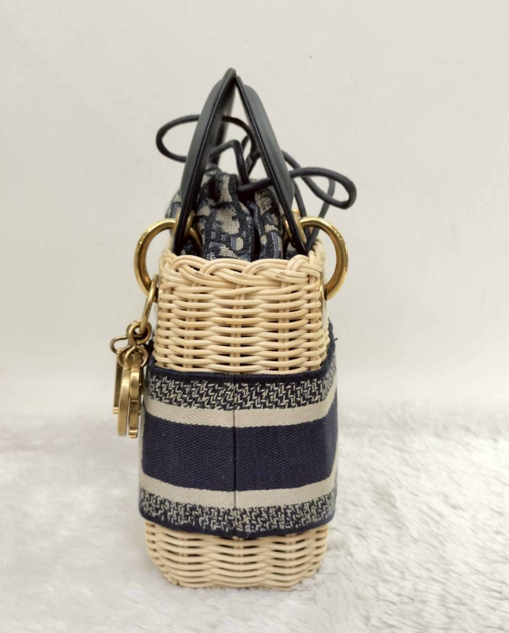 Lady Dior Mini Wicker Rattan Oblique Jacquard Blue Natural GHW 2022