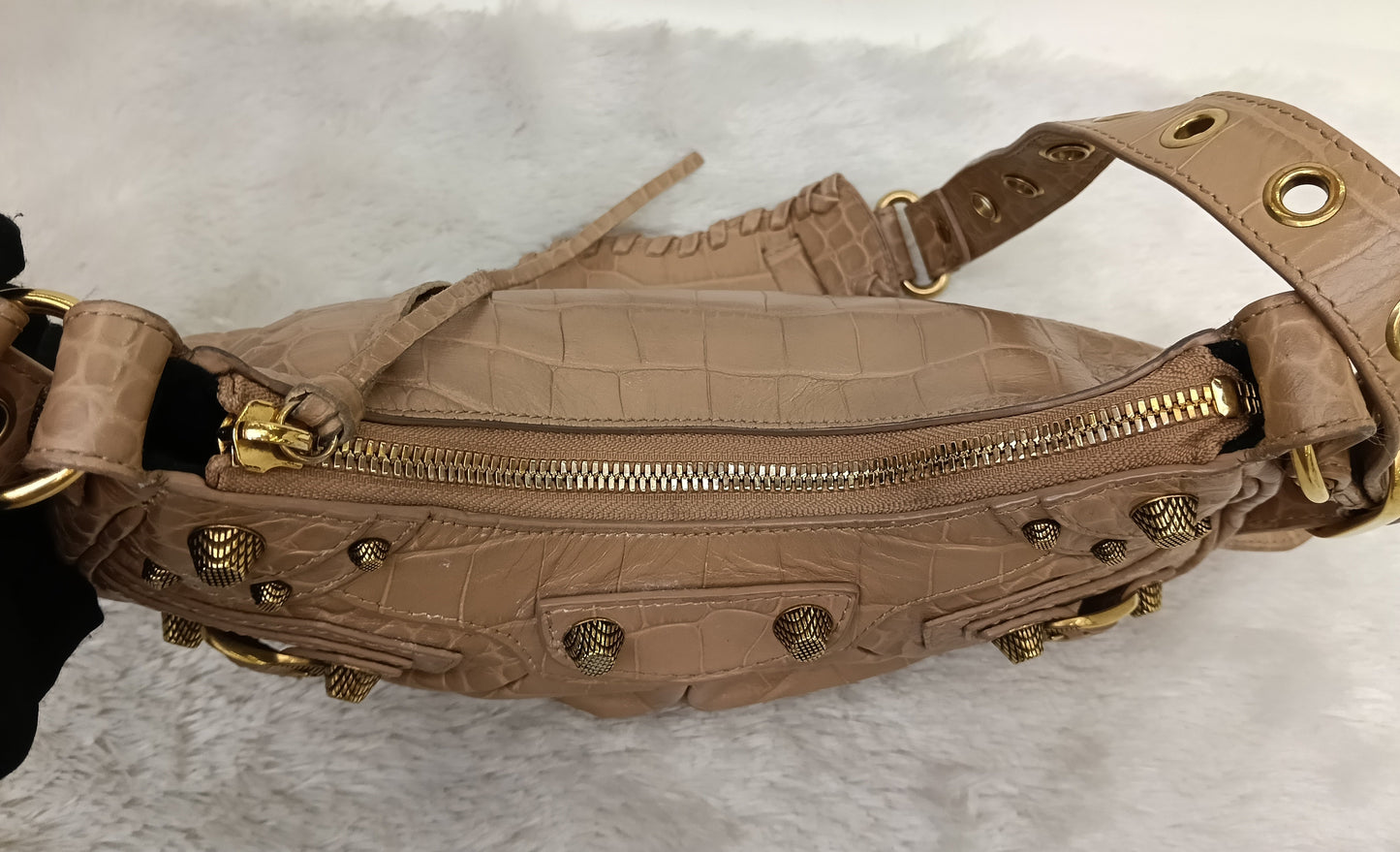 Balenciaga Le Cagole XS Croco Embossed Nude RGHW 2023