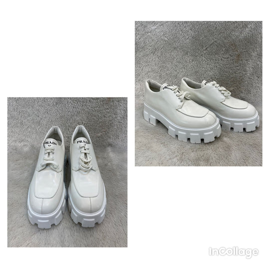*NEW* Prada Monolith Lace Up Loafer White Size 40