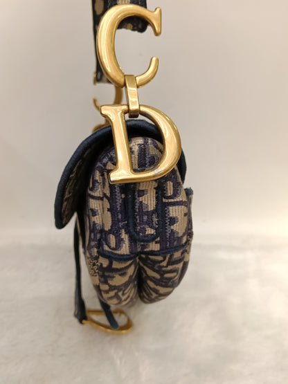 Dior Saddle Medium Oblique Embroidered Navy GHW 2020