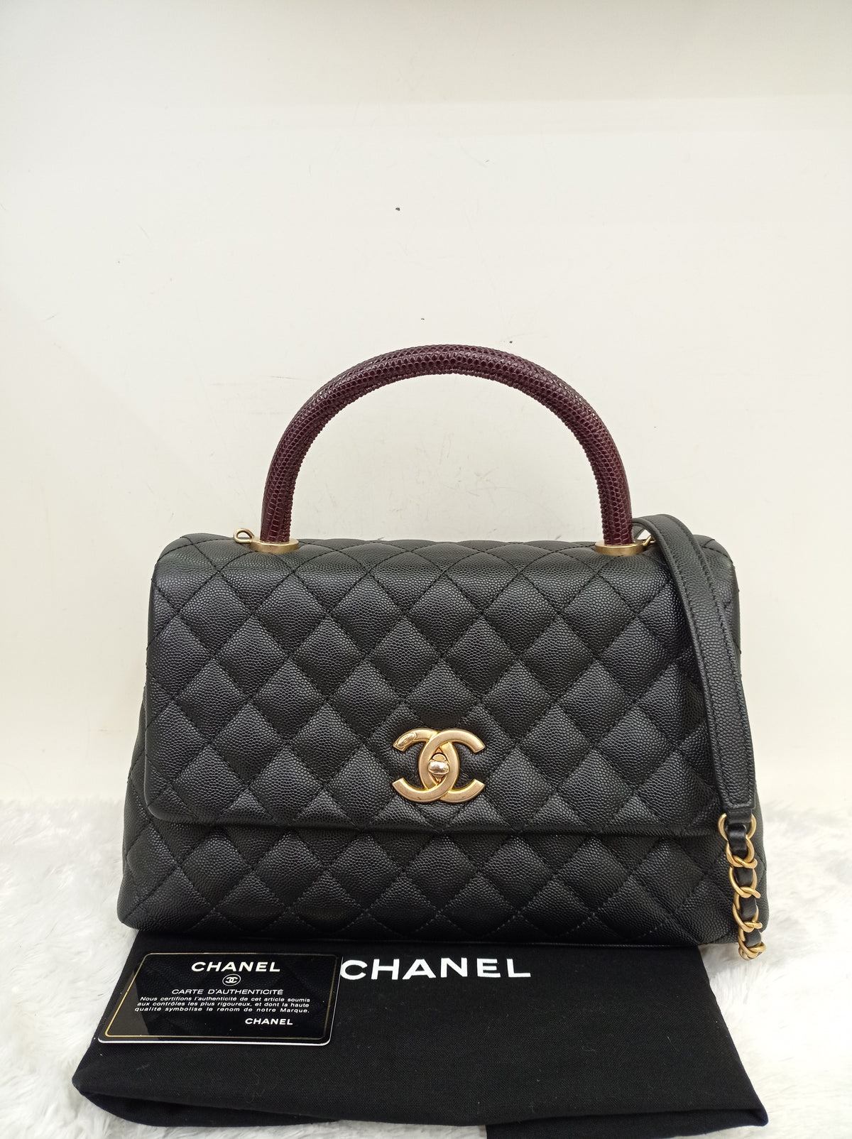 Chanel Coco Handle Medium Caviar Black Handle Lizard GHW #23