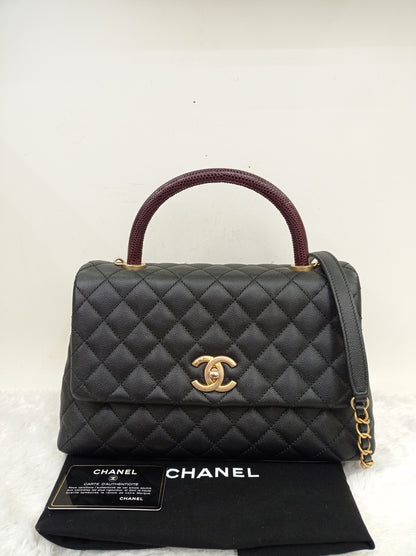 Chanel Coco Handle Medium Caviar Black Handle Lizard GHW #23