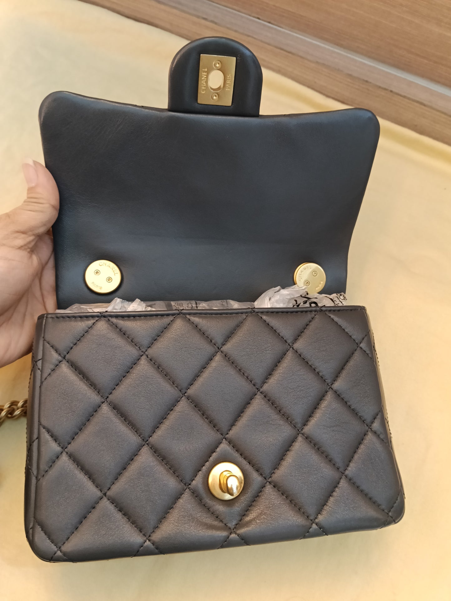 Chanel Seasonal Mini Flap Crush on Chain Calfskin Grey GHW (CHIP)