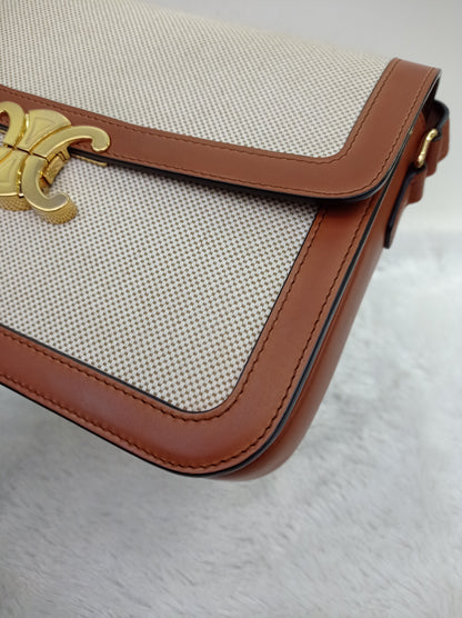 Celine Triomphe Canvas White Tan GHW 2019
