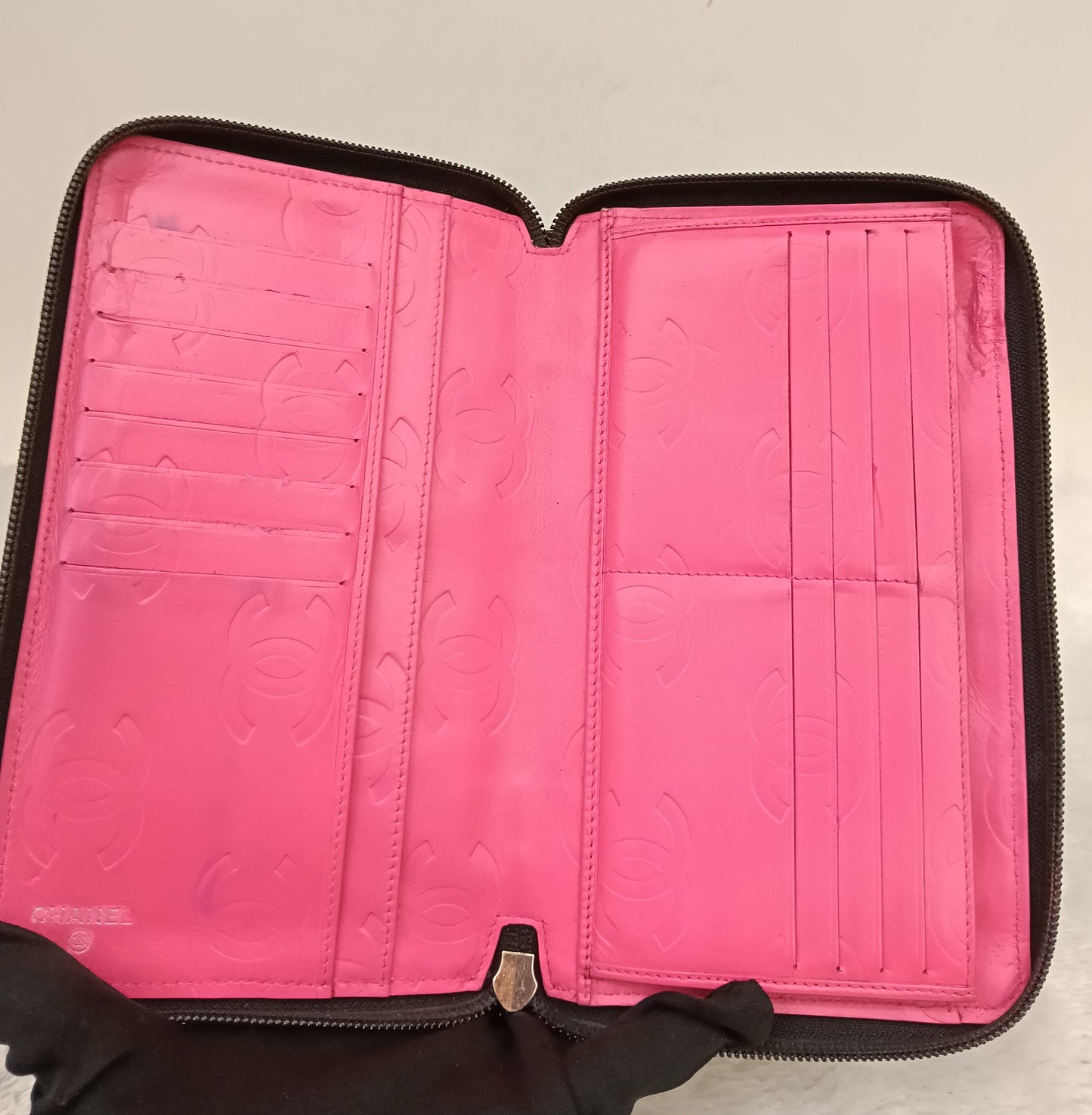 Chanel Zip Around Organizer Cambon Calfskin Black Pink SHW #16