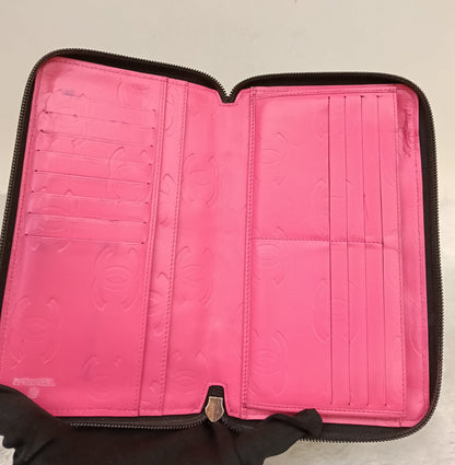 Chanel Zip Around Organizer Cambon Calfskin Black Pink SHW #16