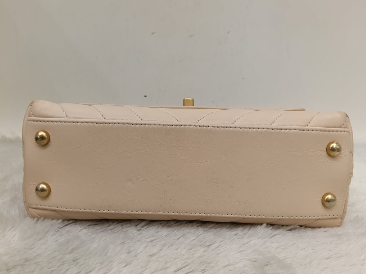 Chanel Coco Handle Small Chevron Calfskin Beige Handle Lizard GHW #25