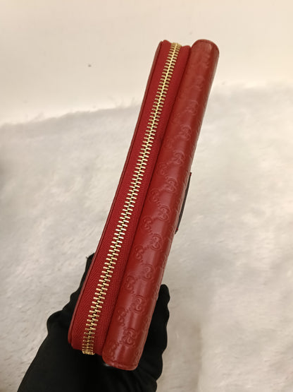 Gucci Bifold Wallet Zip Around Micro Guccissima Red GHW
