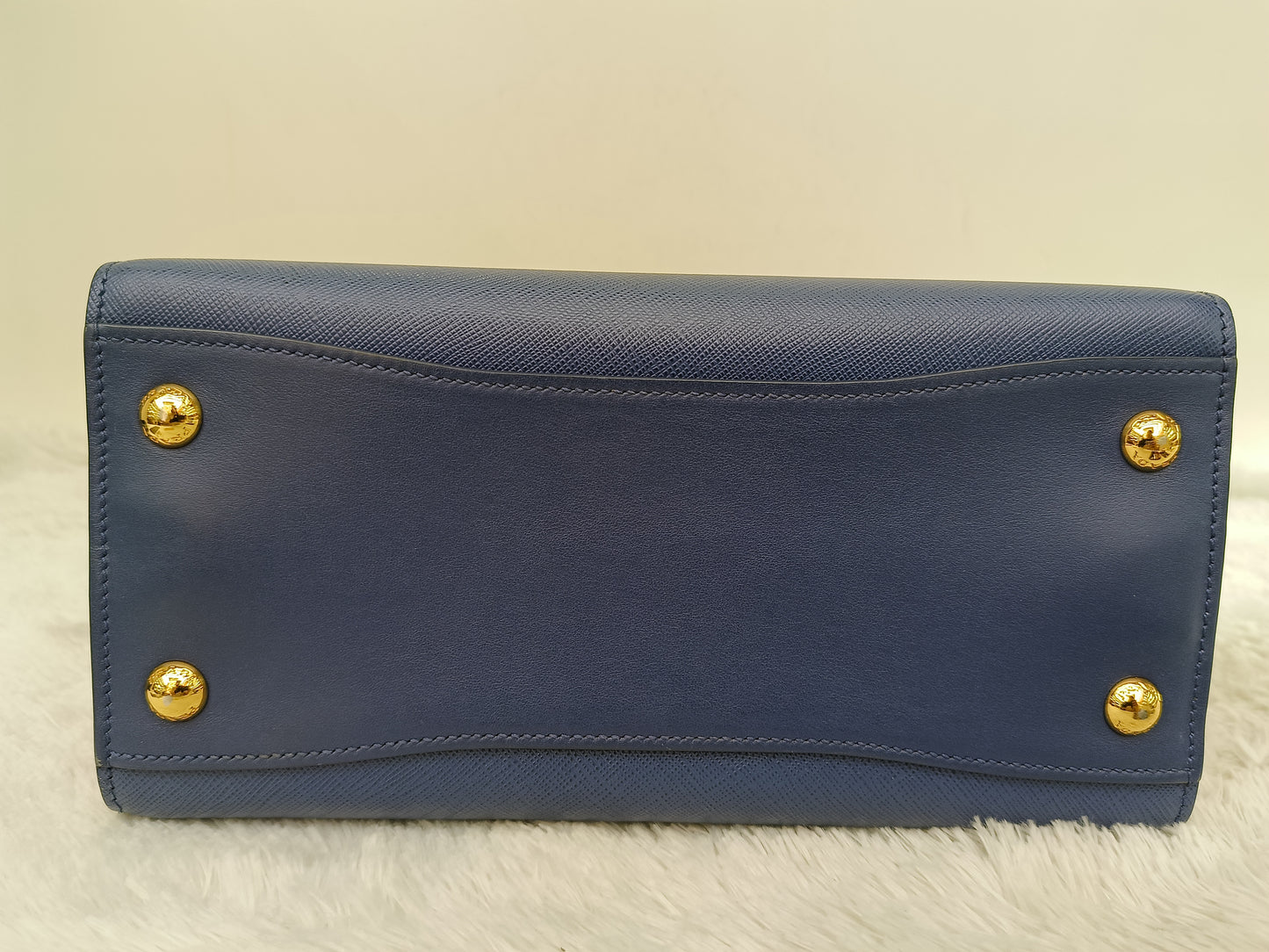 Prada Saffiano Bibliotheque 2 Way Tote Bluette Red GHW